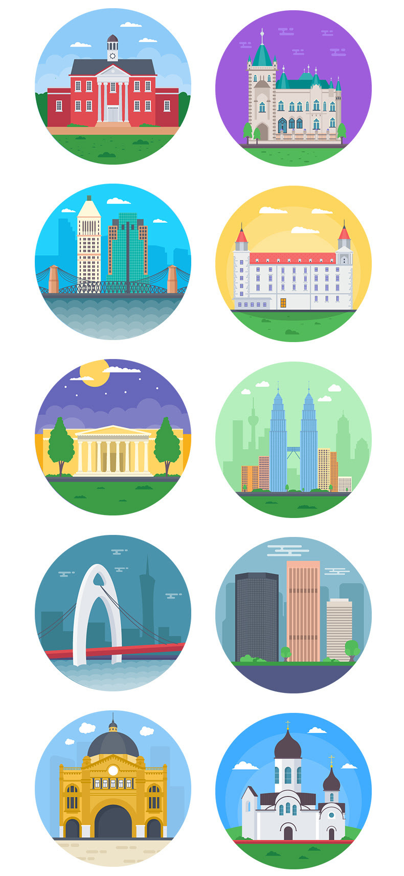 扁平化世界著名旅游城市建筑地标插画png图标ai矢量设计素材-3D/图标、插画-到位啦UI