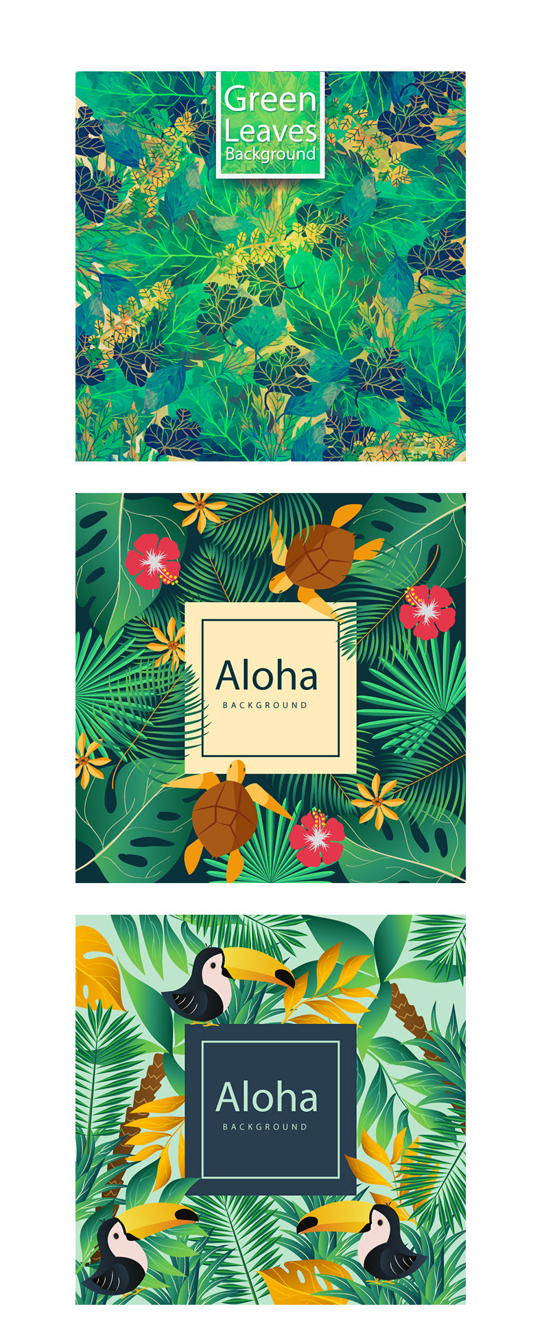 夏天森系热带植物芭蕉叶绿色花朵树叶图案水彩AI矢量设计素材-插画-到位啦UI