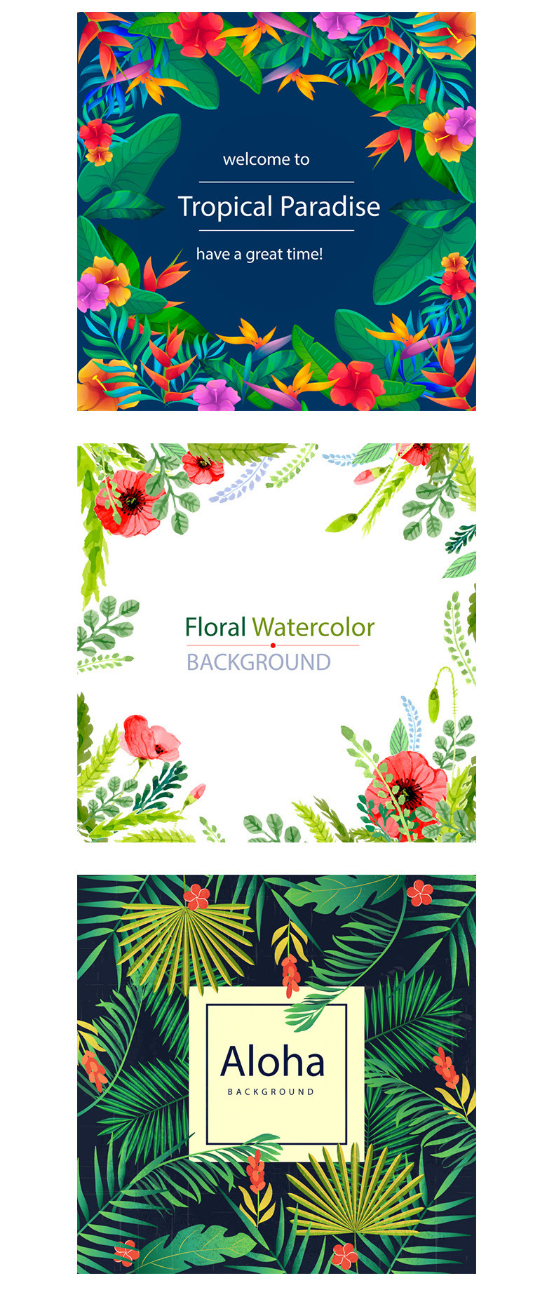 夏天森系热带植物芭蕉叶绿色花朵树叶图案水彩AI矢量设计素材-插画-到位啦UI