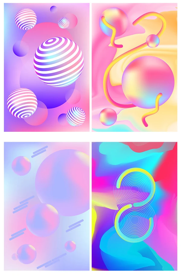 时尚创意彩色蒸汽波渐变几何抽象H5海报背景Ai矢量模板素材