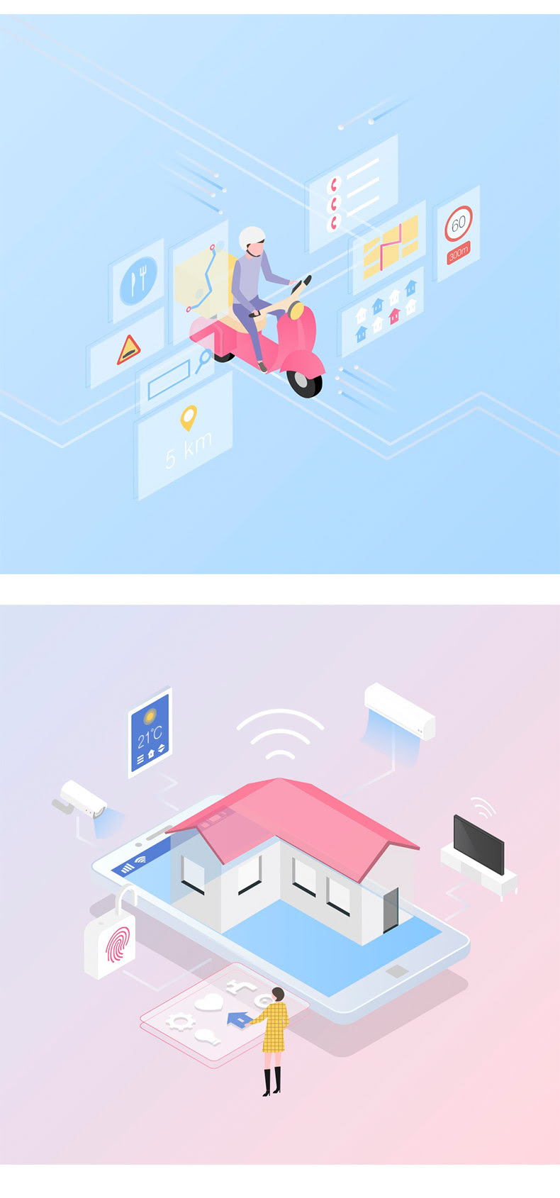 粉色2.5D互联网概念场景矢量素材手机地图科技信息AI插画图-插画-到位啦UI