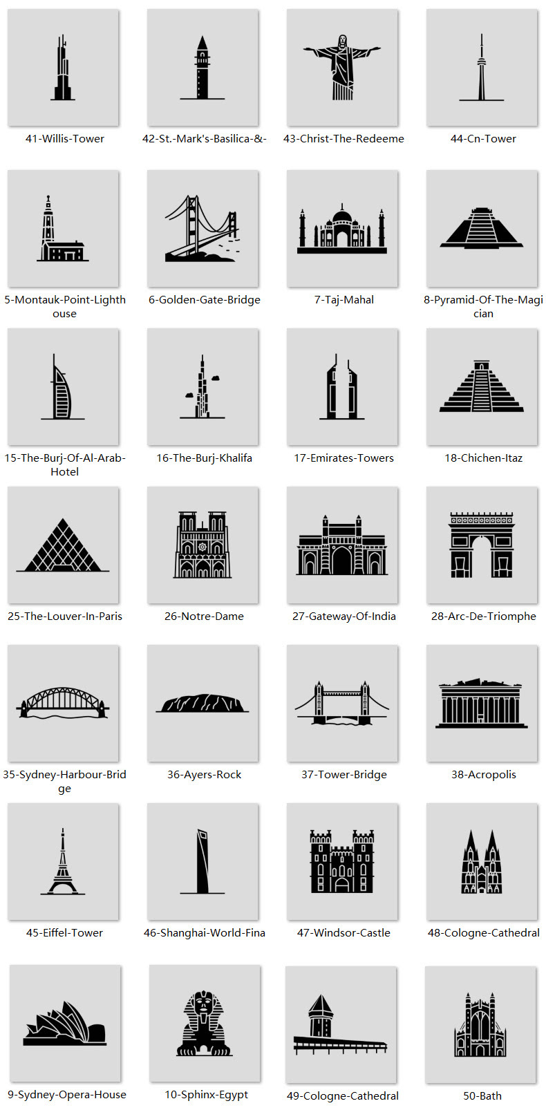 世界名胜古迹线条地标城市建筑线性图标ai矢量图案ui素材合集-UI/UX-到位啦UI