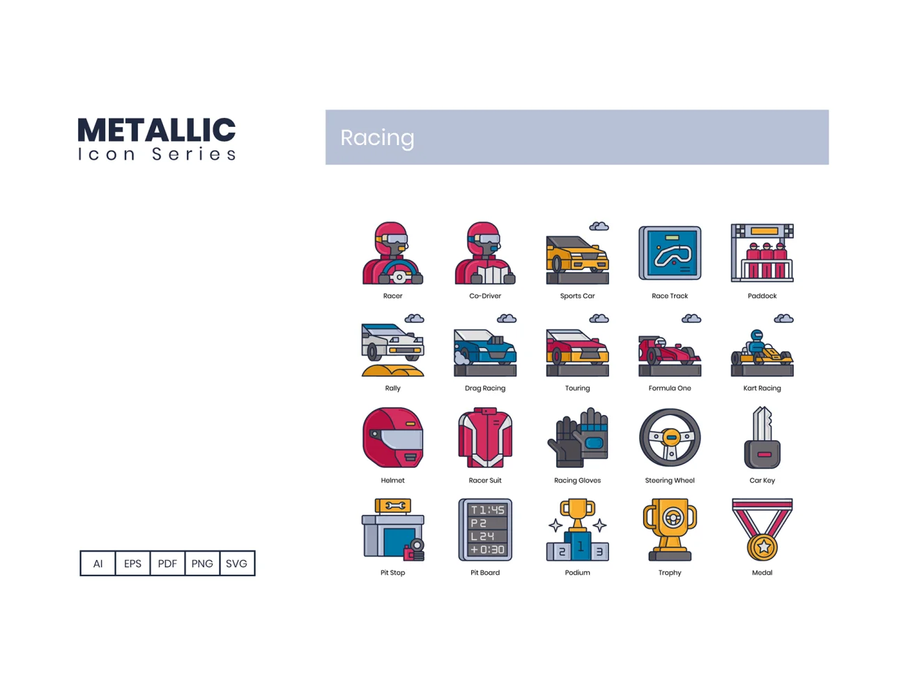 70 Racing Icons Metallic 70个赛车金属质感图标-3D/图标、UI/UX-到位啦UI