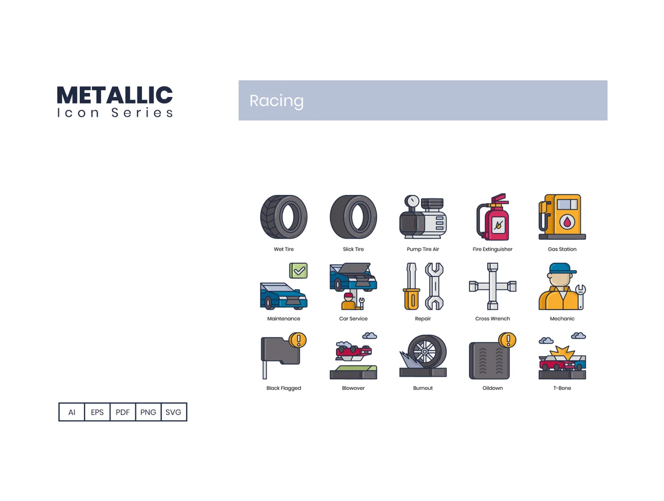 70 Racing Icons Metallic 70个赛车金属质感图标-3D/图标、UI/UX-到位啦UI