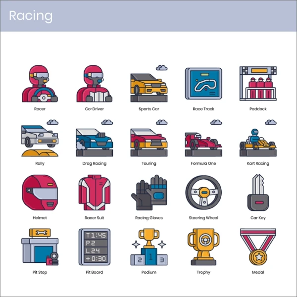 70 Racing Icons Metallic 70个赛车金属质感图标