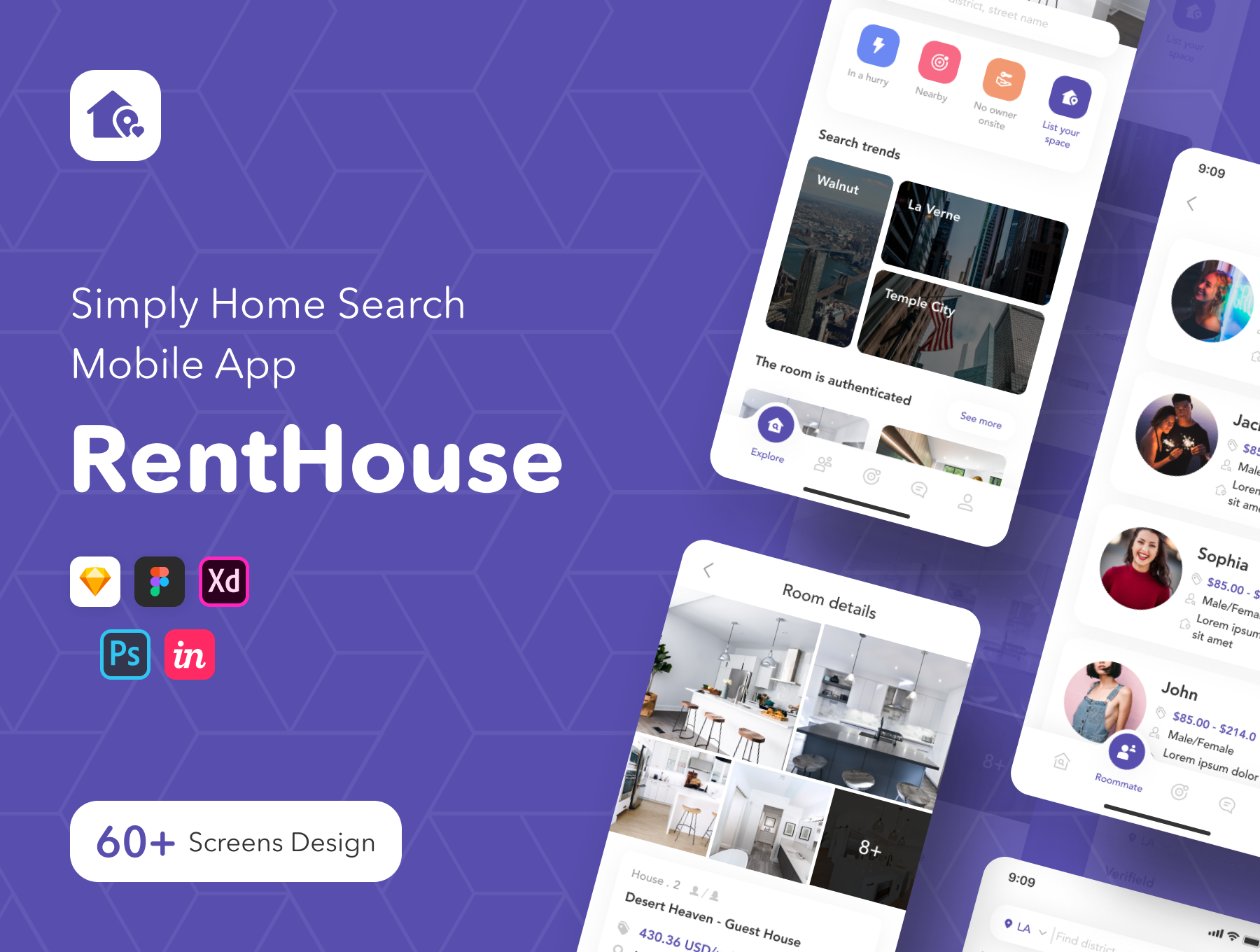 RentHouse Simply Home Search Mobile App UI KIT 民宿酒店公寓出租搜索界面套件-UI/UX-到位啦UI