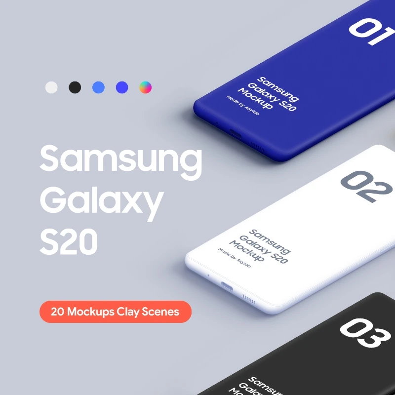 Samsung Galaxy S20 20 Clay Mockups Part 2 三星Galaxy S20 20智能样机第2部分缩略图到位啦UI