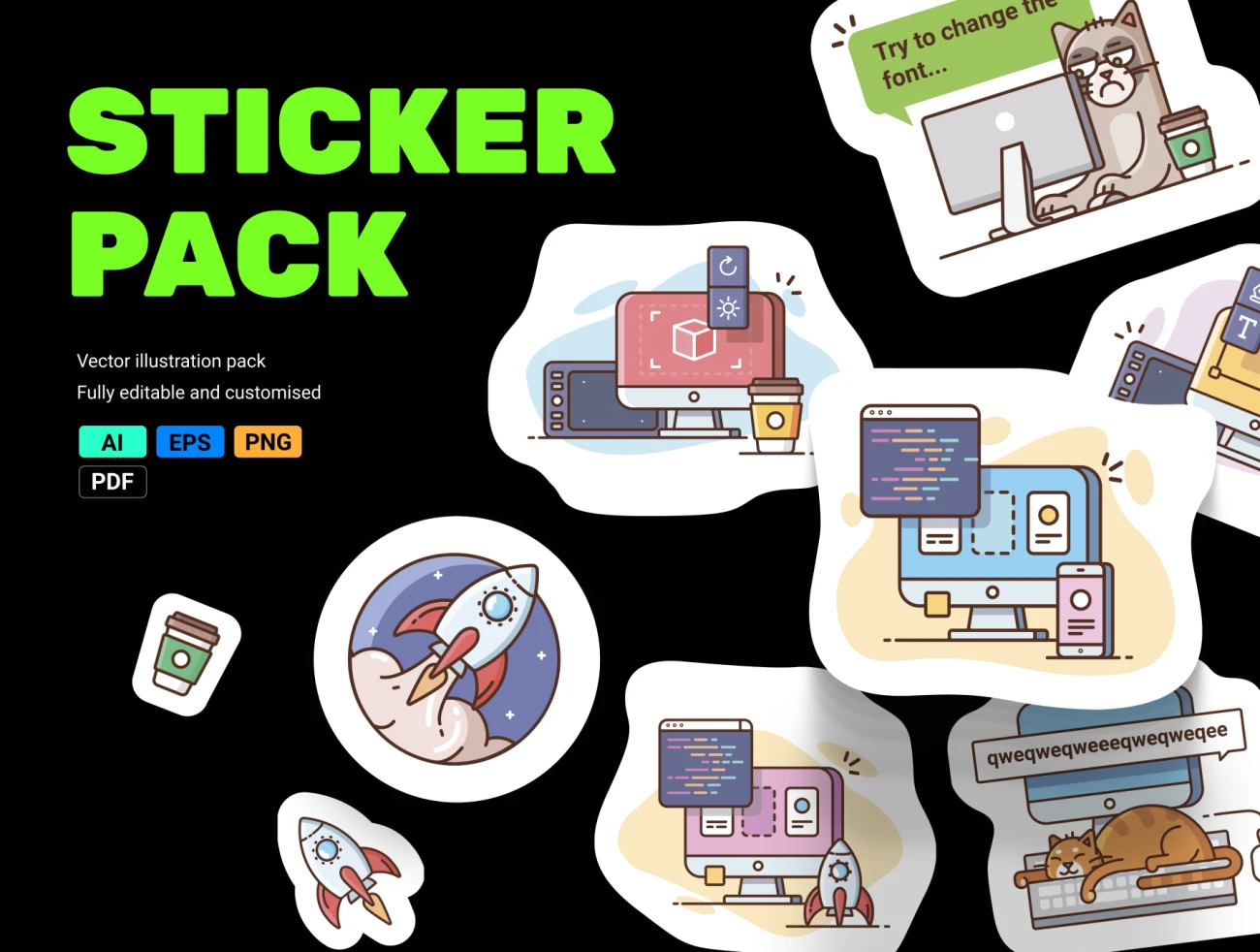 Sticker Pack 趣味贴纸表情包有猫猫猫猫贴纸包-插画-到位啦UI