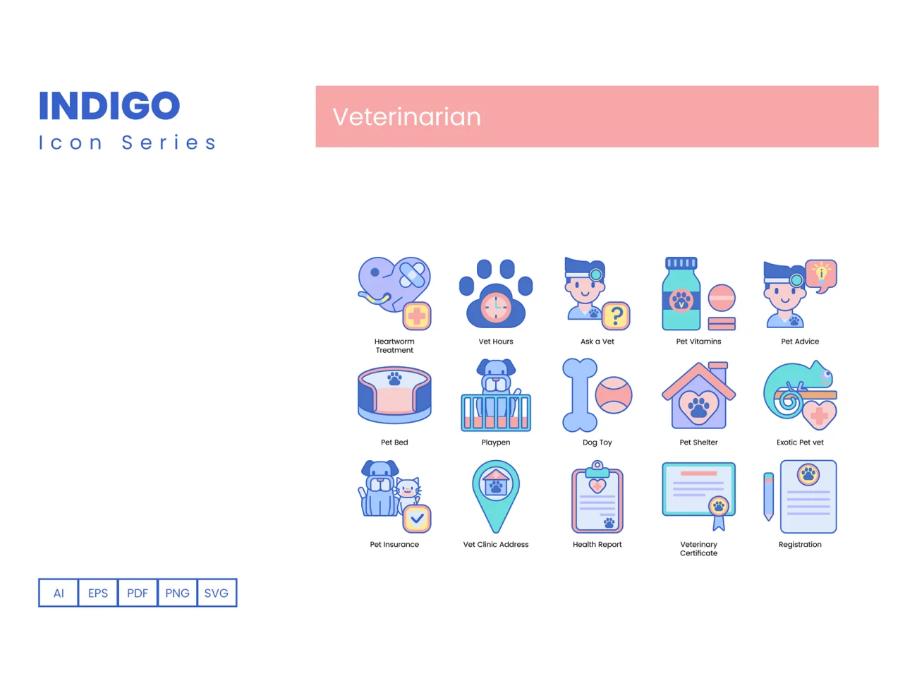 65 Veterinary Icons Indigo Series 65款兽医动物医院相关图标集-3D/图标-到位啦UI