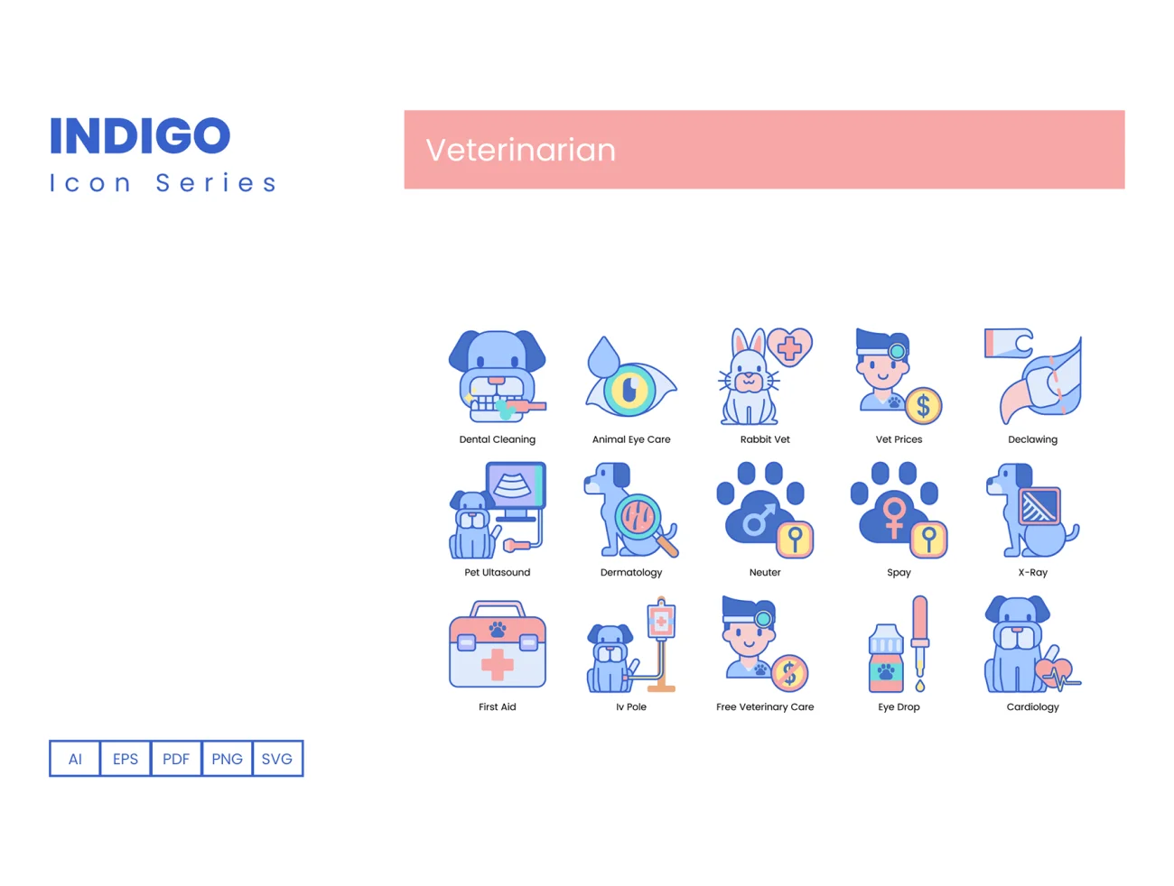 65 Veterinary Icons Indigo Series 65款兽医动物医院相关图标集-3D/图标-到位啦UI