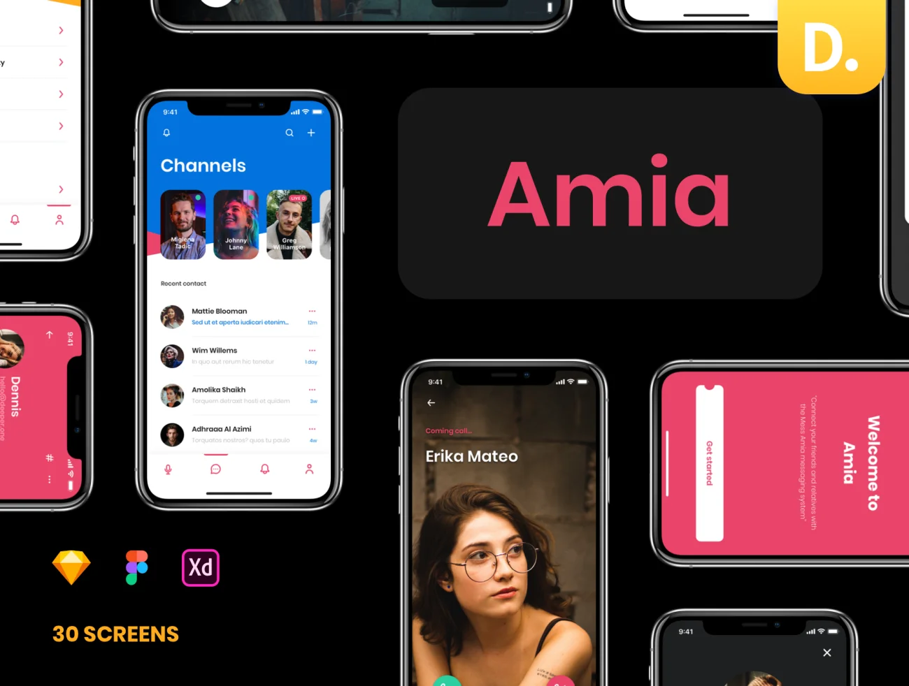 Amia - Messaging App UI Kit 消息应用程序UI套件-UI/UX-到位啦UI