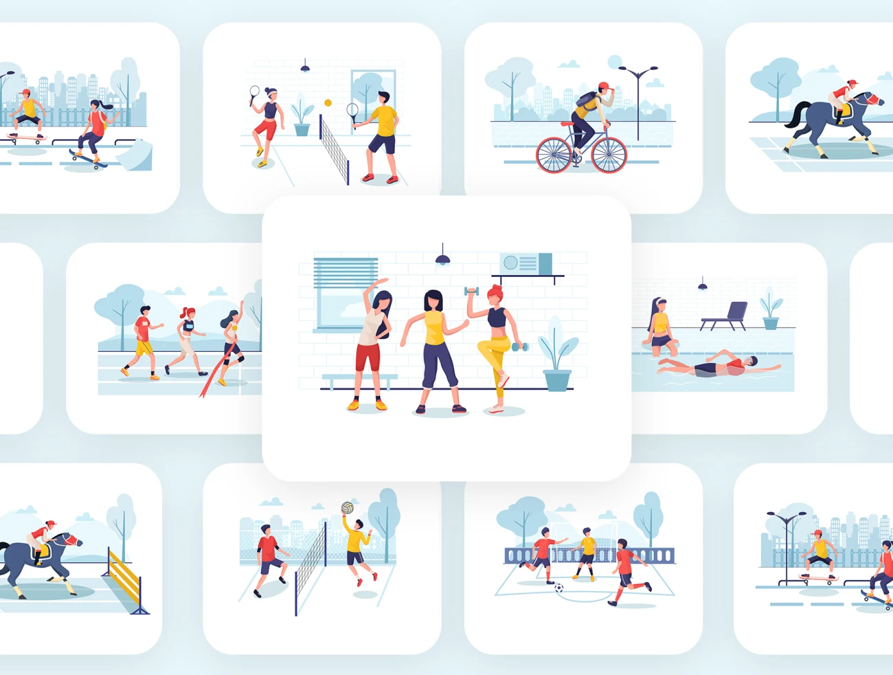 Sport Illustrators Pack体育运动插画插图包-UI/UX、人物插画、插画、运动健身-到位啦UI