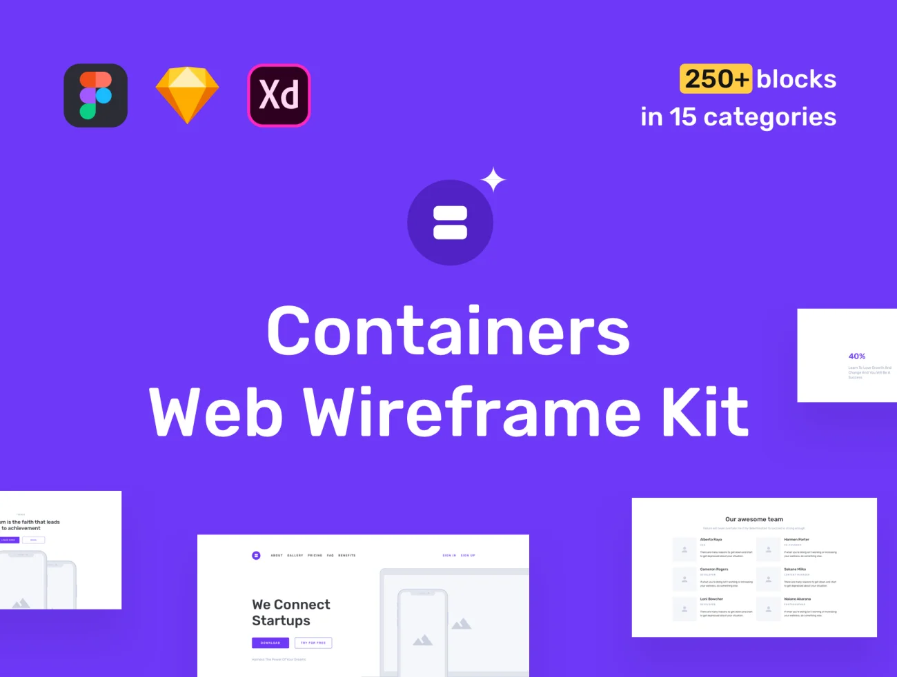 Containers Web Wireframe KitContainers多模型多场景Web线框套件-UI/UX、产品展示、创意展示、办公样机、样机、苹果设备-到位啦UI
