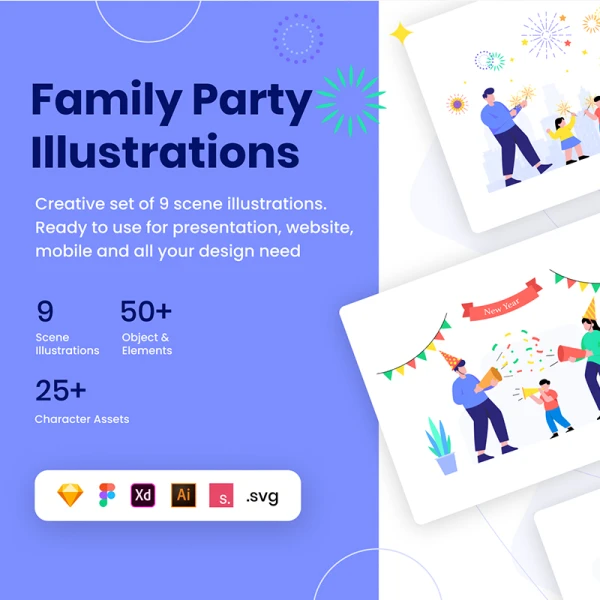Family Party Illustrations KIT家庭聚会插图套件