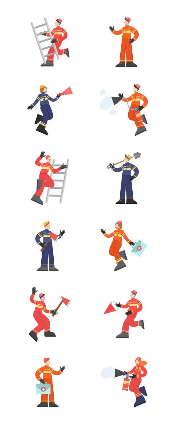 Firefighters Flat People Characters消防员扁平人物插画-人物插画、场景插画、插画-到位啦UI