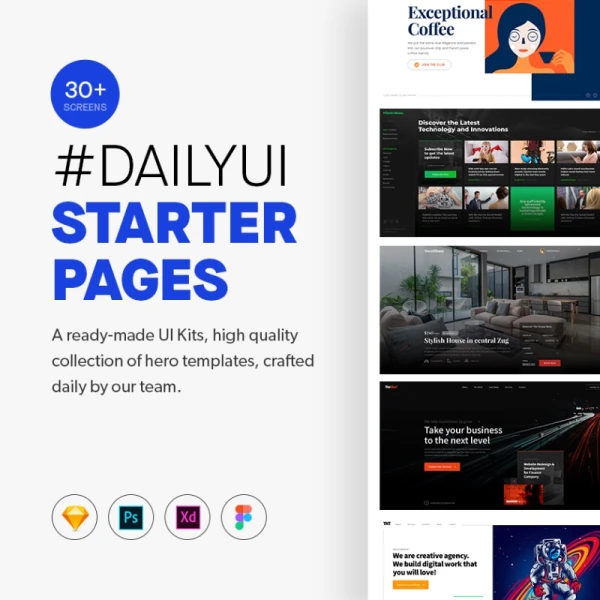 Daily UI Starter Pages - A ready-made UI Kits 网站首屏海报用户界面一个现成的用户界面工具包