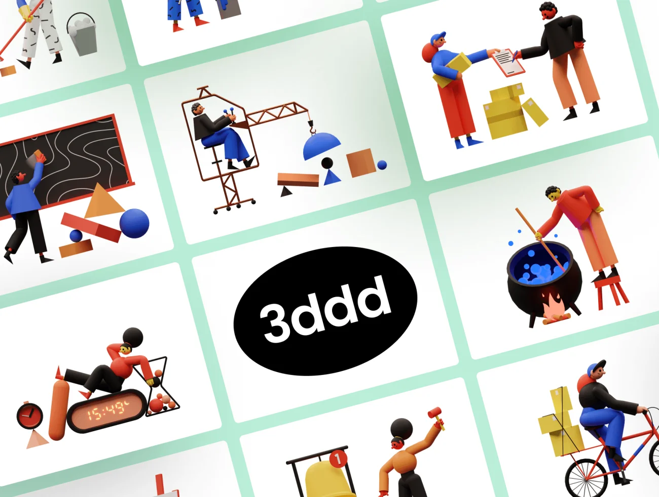 3DDD Illustrations 趣味卡通低面建模3D图标插图-人物插画、场景插画、学习生活、插画、插画功能、插画风格、概念创意、营销创业、趣味漫画-到位啦UI