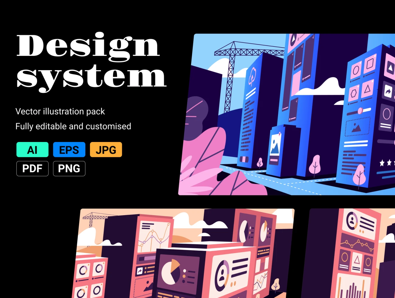Design system illustrations 城市建筑数字仪表盘创意矢量插画合集-插画-到位啦UI