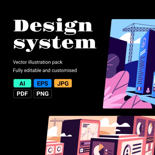 Design system illustrations 城市建筑数字仪表盘创意矢量插画合集