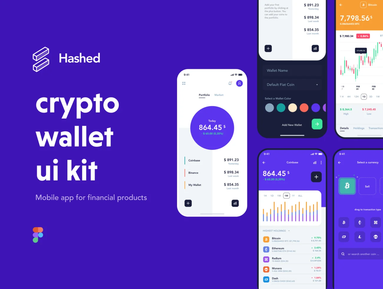 Hashed Wallet UI Kit 虚拟货币电子钱包用户界面套件-UI/UX、ui套件、应用、电子钱包-到位啦UI