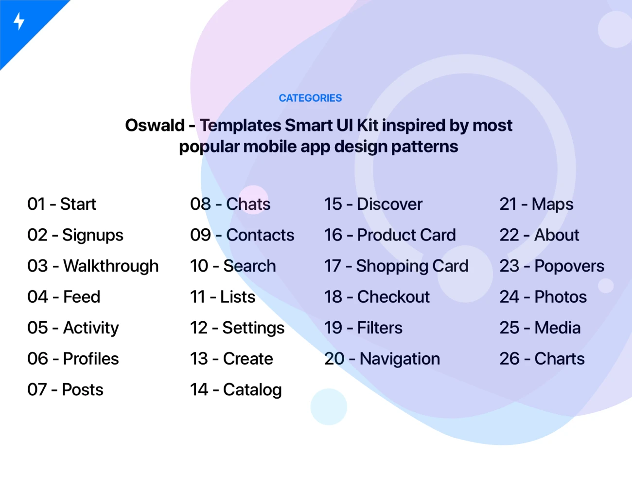 Oswald - Templates Smart UI Kit 智能模块明暗模式用户界面工具包-UI/UX、ui套件、列表、卡片式、图表、应用、支付、数据可视化-仪表板、网购、聊天、表单、预订-到位啦UI
