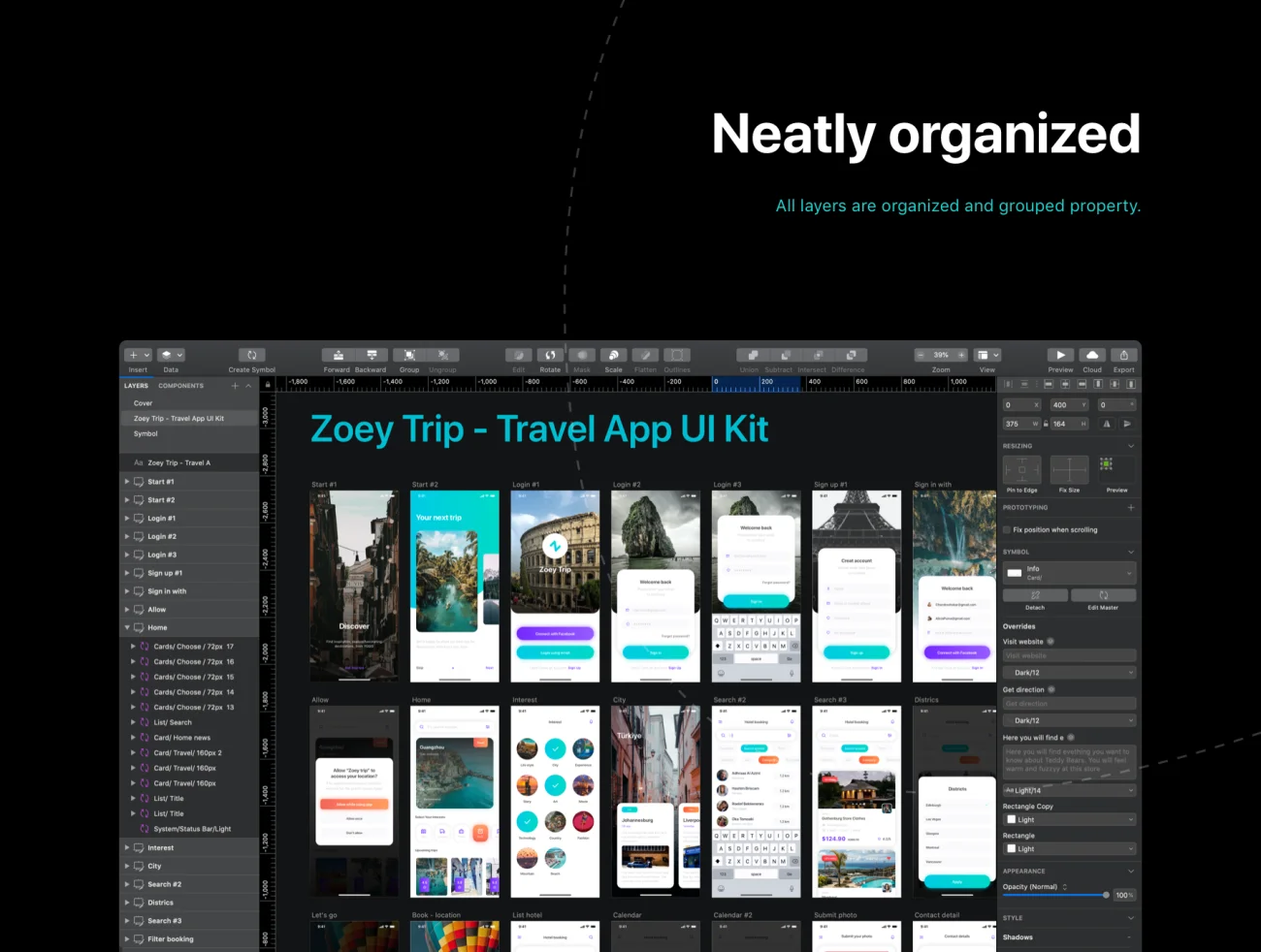 Zoey Trip - Travel App UI Kit 旅行应用程序UI套件-UI/UX-到位啦UI