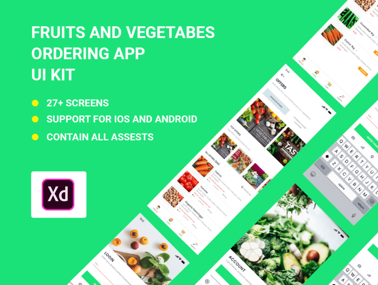 Adobe-XD Foods Ordering and Delivery App UI KIT Adobe XD食品订购和配送应用程序UI套件-UI/UX-到位啦UI