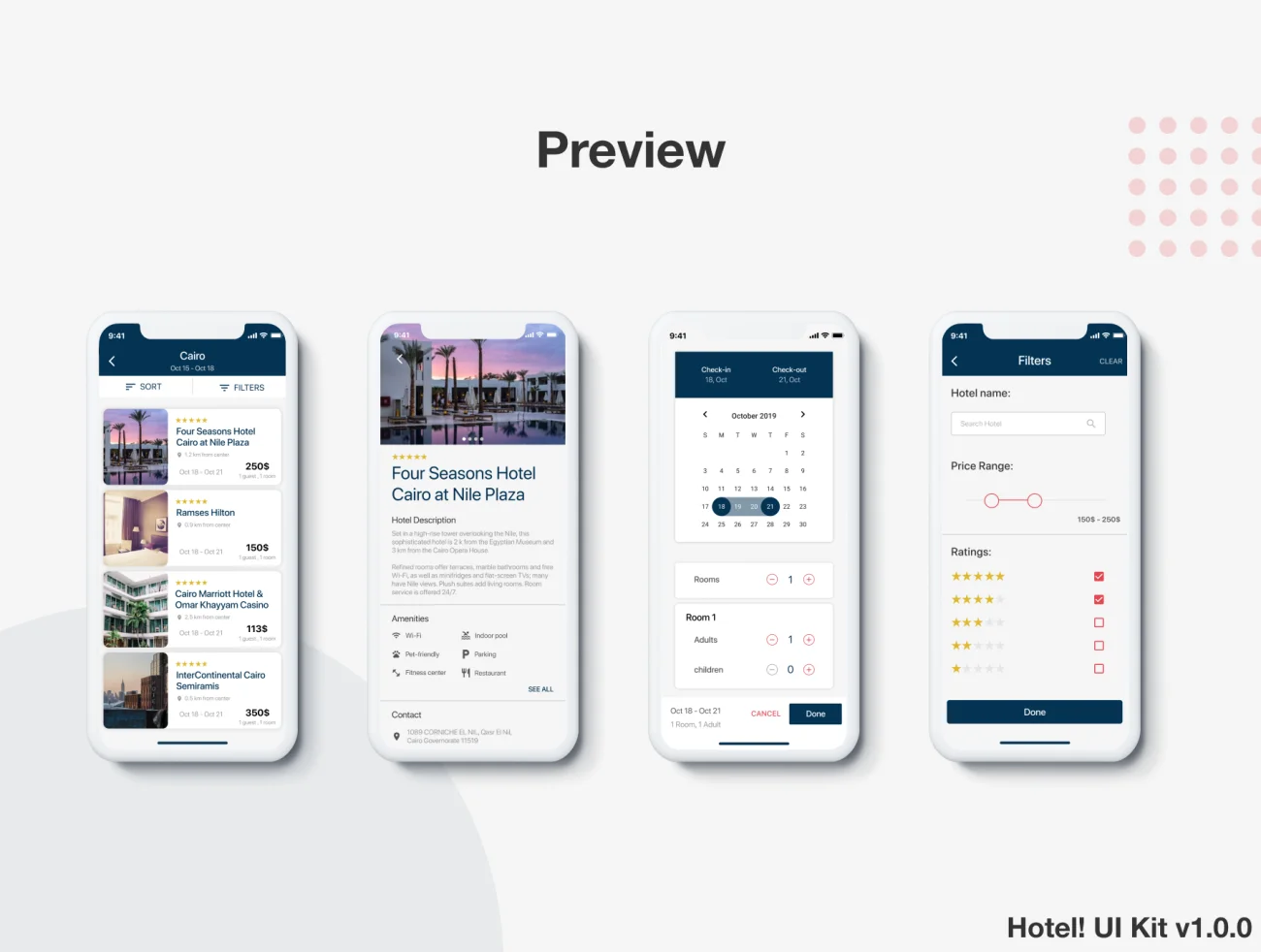Hotel! UI Kit 酒店！UI套件-UI/UX、ui套件、主页、介绍、应用、引导页、注册、登录页、着陆页、网站、表单、详情-到位啦UI