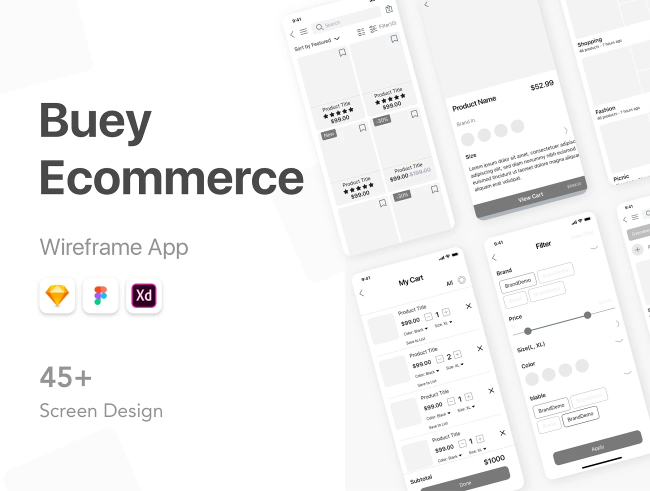 Buey E commerce Wireframe KitBuey电子商务线框套件-UI/UX-到位啦UI