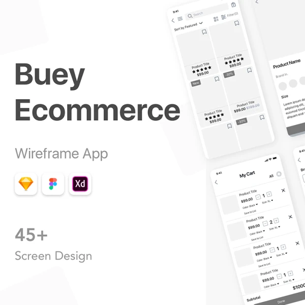 Buey E commerce Wireframe KitBuey电子商务线框套件