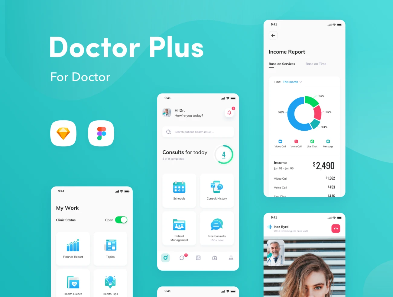 Doctor Plus For Doctor iOS UI Kit Doctor Plus 医院医患诊断信息交互医疗平台系统 iOS UI套件-UI/UX-到位啦UI