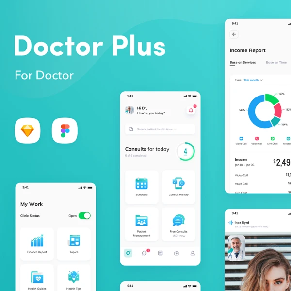 Doctor Plus For Doctor iOS UI Kit Doctor Plus 医院医患诊断信息交互医疗平台系统 iOS UI套件