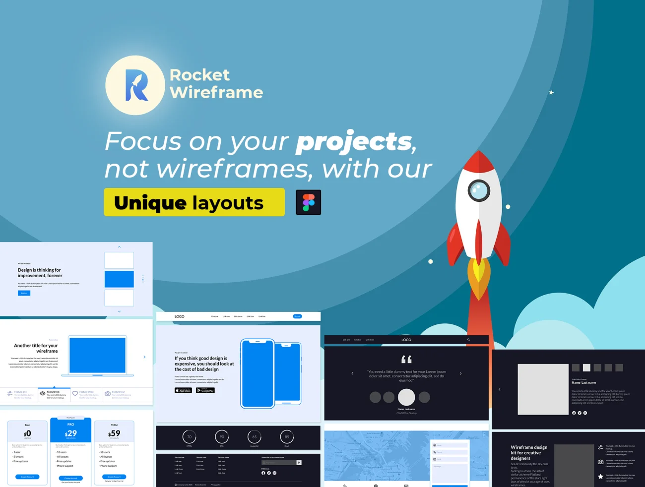 Rocket Wireframe Kit for Figma用于Figma的模块化app展示线框套件-UI/UX-到位啦UI