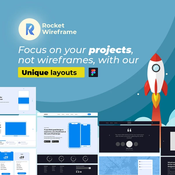 Rocket Wireframe Kit for Figma用于Figma的模块化app展示线框套件
