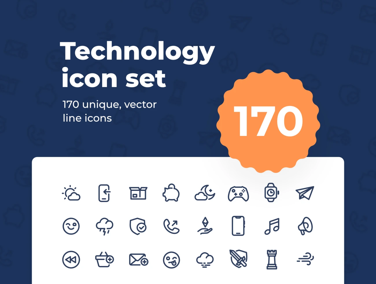 Technology icon set技术类线性单色简约图标集-3D/图标-到位啦UI