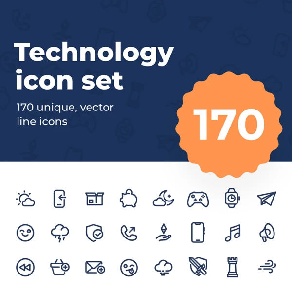 Technology icon set技术类线性单色简约图标集