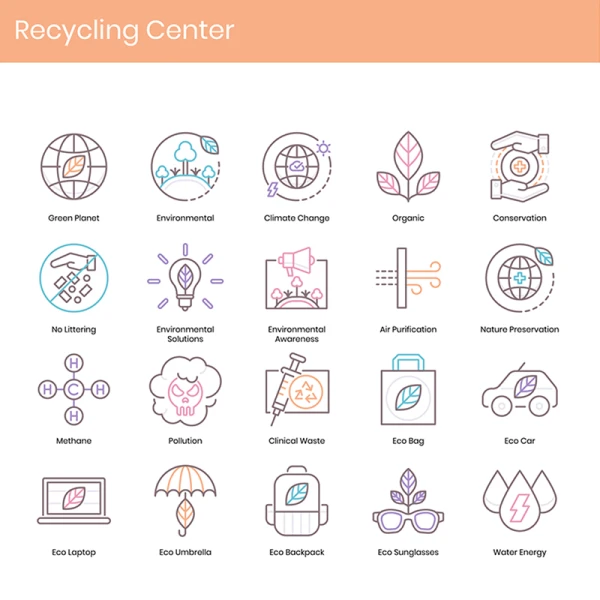 80 Recycling Center Icons Coral 80个垃圾回收环保再利用图标