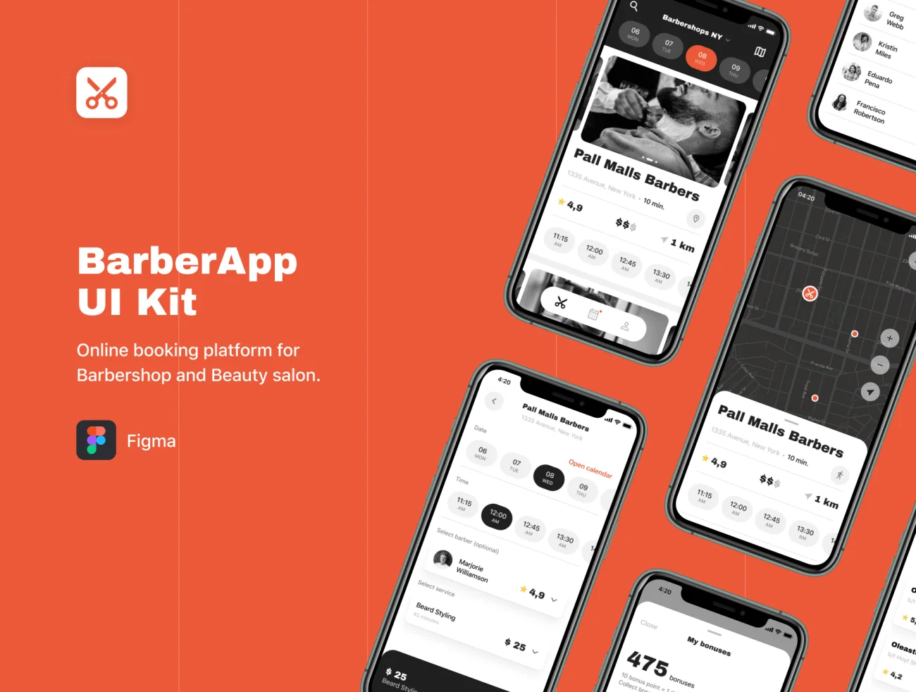 BarberApp UI Kit 剪发理发剃须理发店沙龙App用户界面套件-UI/UX-到位啦UI