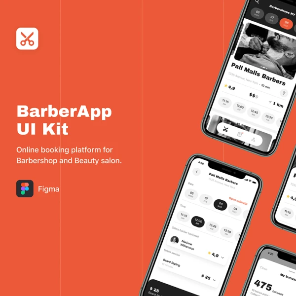 BarberApp UI Kit 剪发理发剃须理发店沙龙App用户界面套件