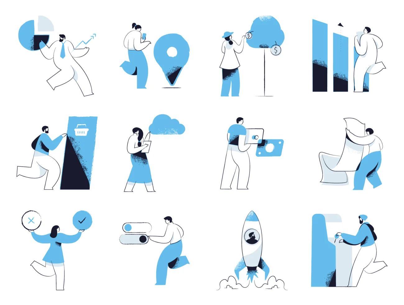 Zima Blue Illustrations蓝色线条插画-人物插画、商业金融、场景插画、插画、插画功能、插画风格、数据演示、概念创意、线条手绘、职场办公、营销创业、趣味漫画、金融理财-到位啦UI