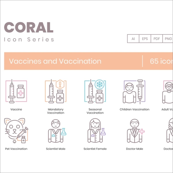 75 Virus Transmission Icons Coral Series 75个病毒传播图标珊瑚系列