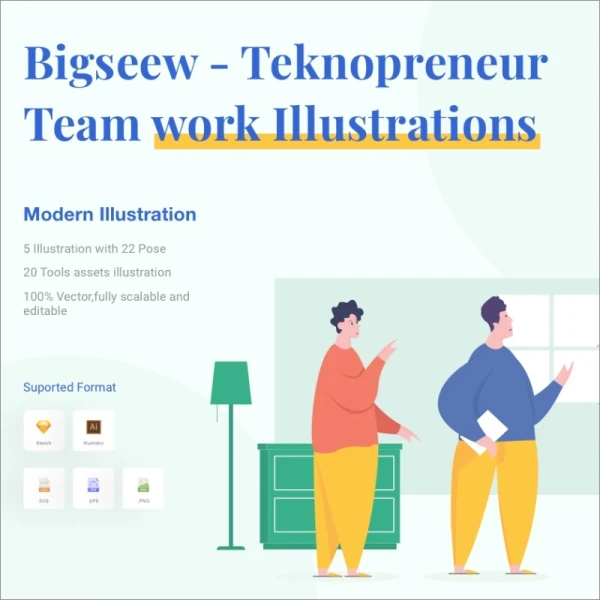 Bigseew - Teknopreneur Team work Illustrations 团队协作工作场景插图