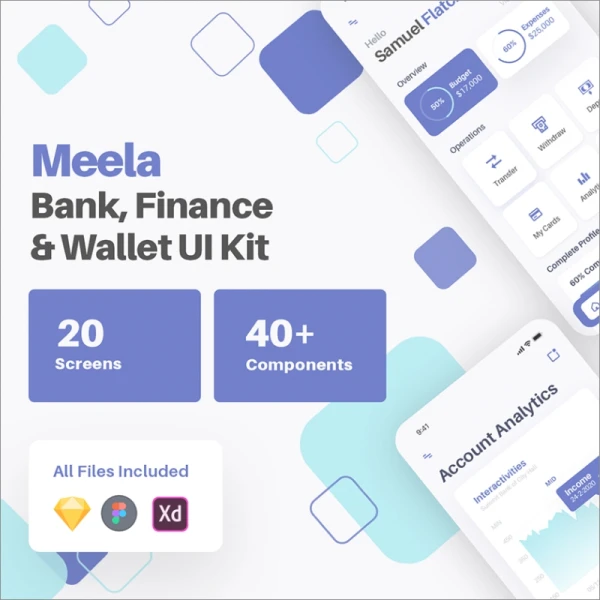 Meela - Money Transfer, Bank, Finance and Wallet App UI Kit 汇款银行金融和钱包应用程序UI套件