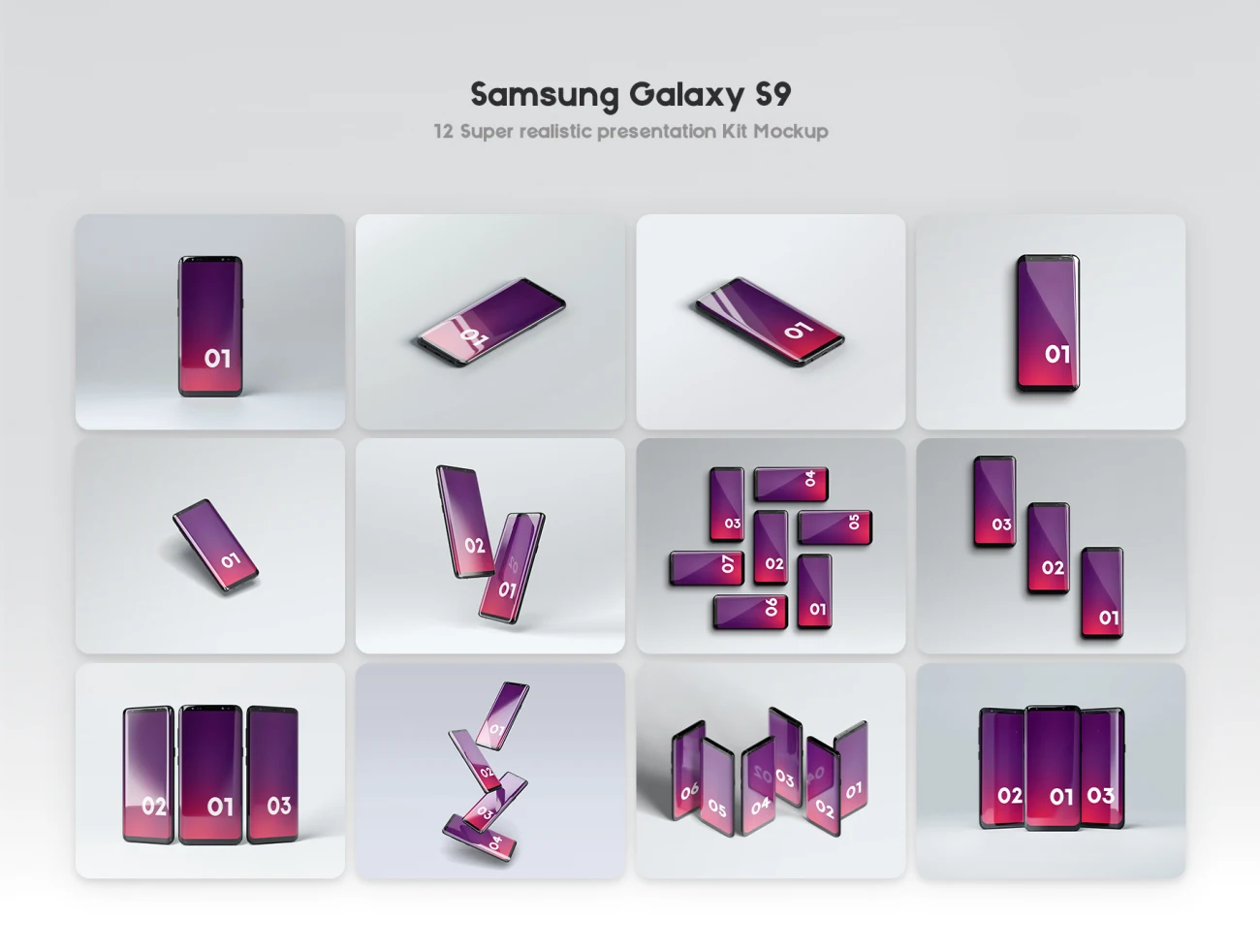 Samsung Galaxy S9 Presentation mockup Kit (part2) 三星Galaxy S9演示样机套件（第2部分）-产品展示、优雅样机、创意展示、实景样机、手机模型、样机-到位啦UI