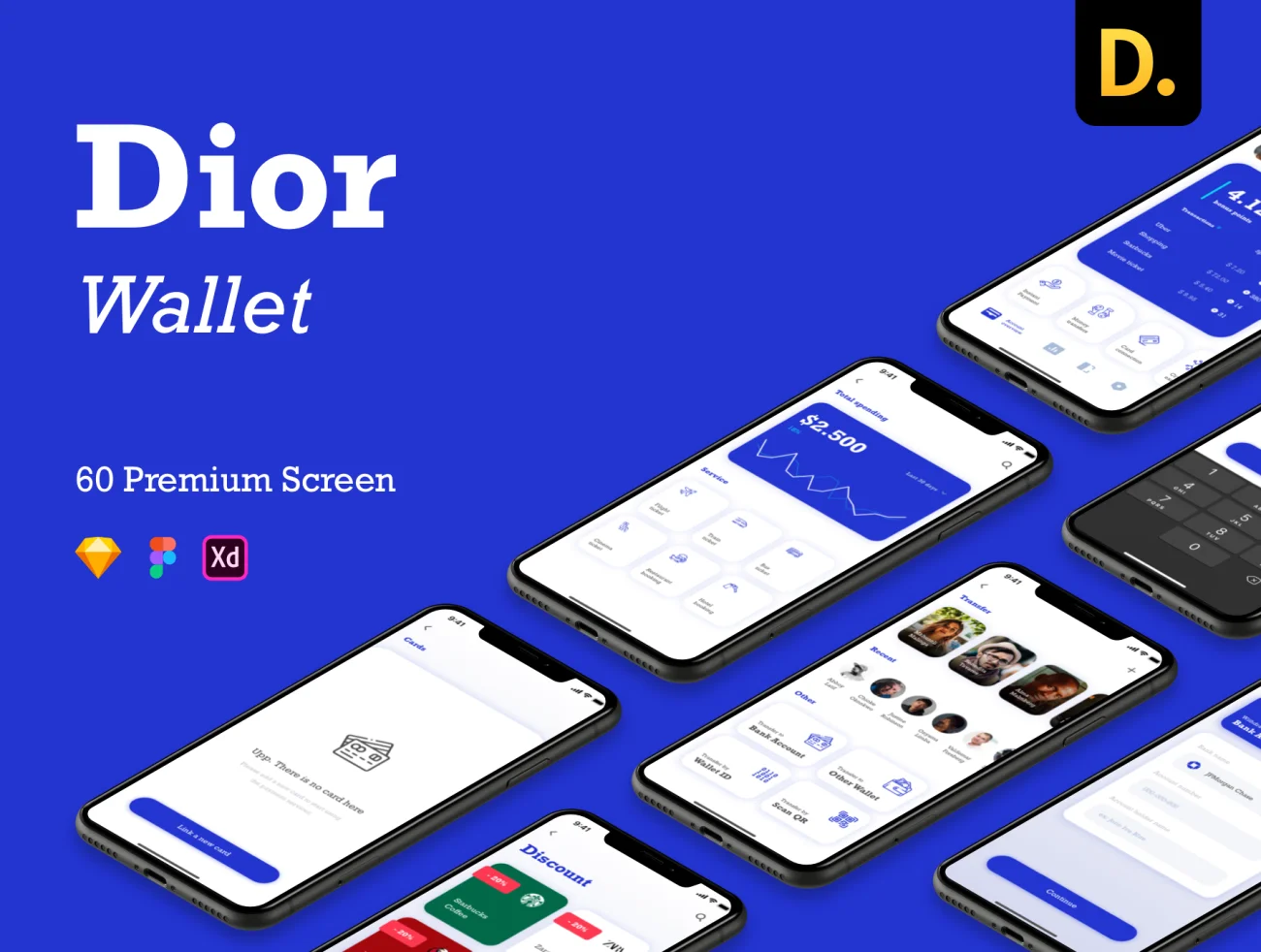 Dior Wallet app UI Kit 迪奥钱包应用程序用户界面套件-UI/UX、ui套件、应用、电子钱包-到位啦UI