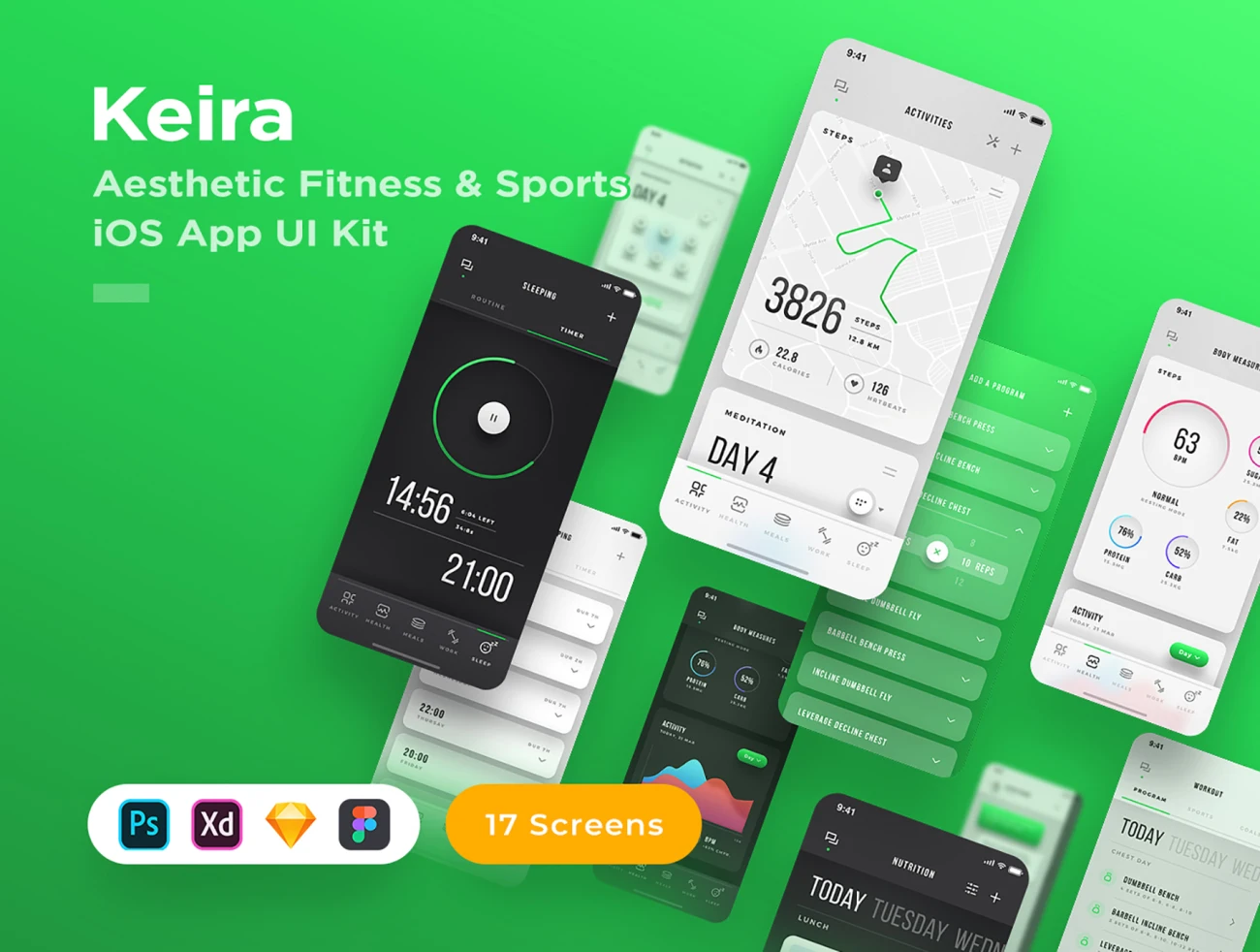 Keira Mobile UI Kit 手机端健身跑步运动UI套件明暗双模式-UI/UX-到位啦UI