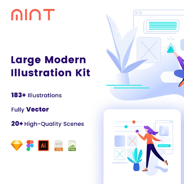 Mint Illustration Kit 矢量人物动作场景模块化插图套件