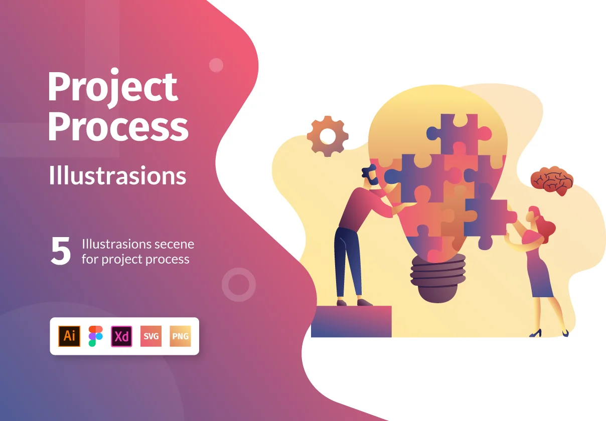 Project Process Illsutrasion 项目j进度计划推进过程矢量插画-插画-到位啦UI