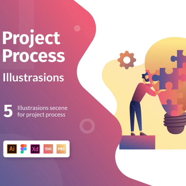 Project Process Illsutrasion 项目j进度计划推进过程矢量插画