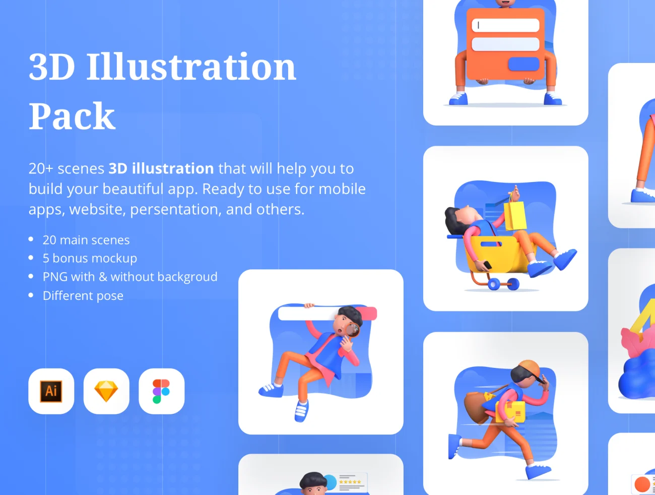 3D Illustration Pack 三维插图包-插画-到位啦UI